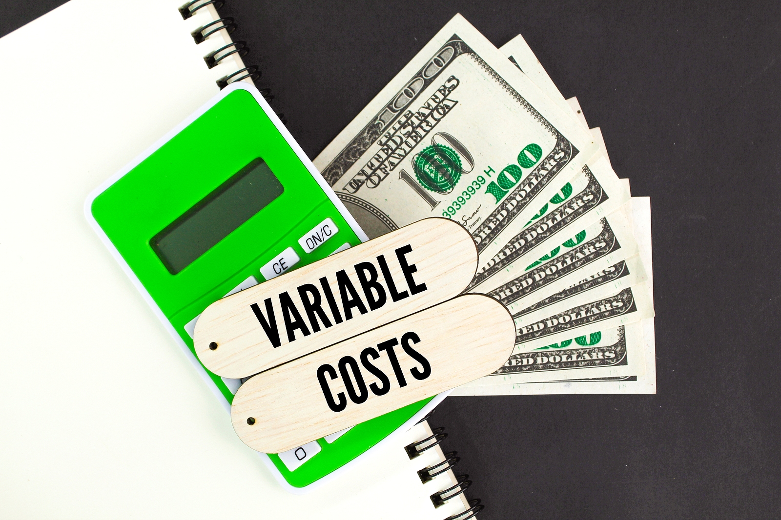 Calculators, Books And Banknotes With The Word Variable Cost. Co